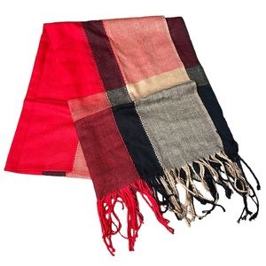 Pashmina Fall Autumn Plaid Flannel Knit Fringe Scarf